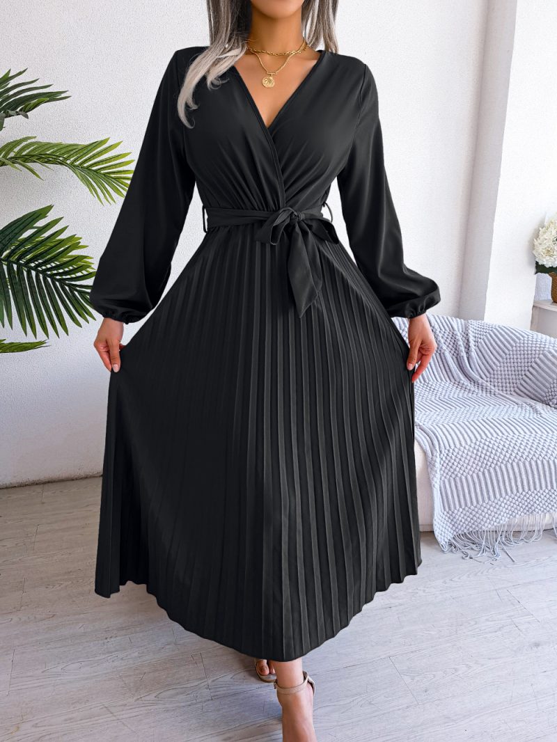 Elegant Cross V-Neck Swing Pleated Dress - Image 5