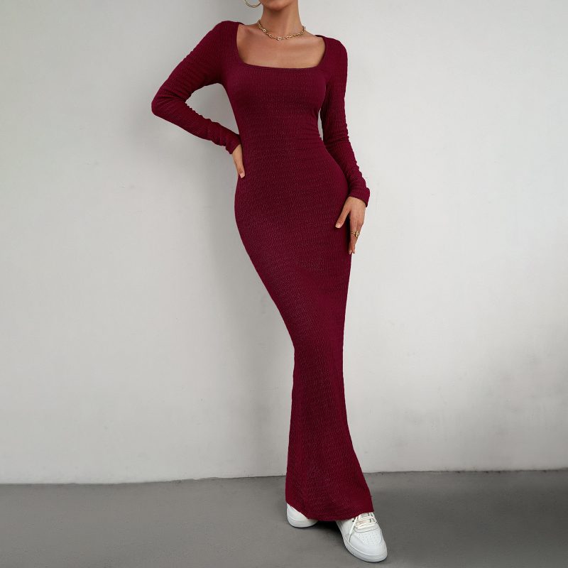 Sexy Slim Fit Square Collar Knitted Dress - Image 2