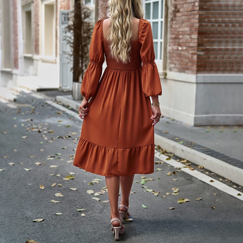 Square Collar Long Sleeve Dress - Image 3