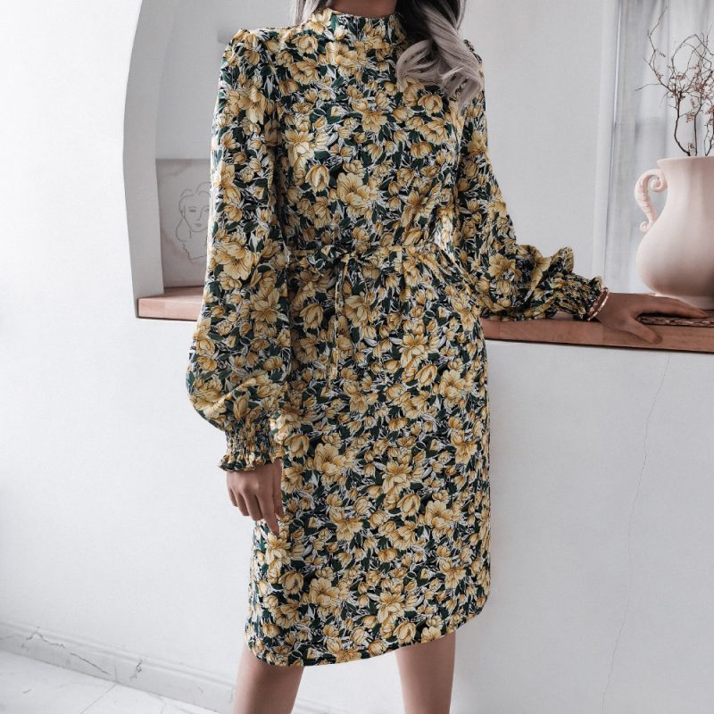 Floral Lantern Sleeve Chiffon Dress - Image 4