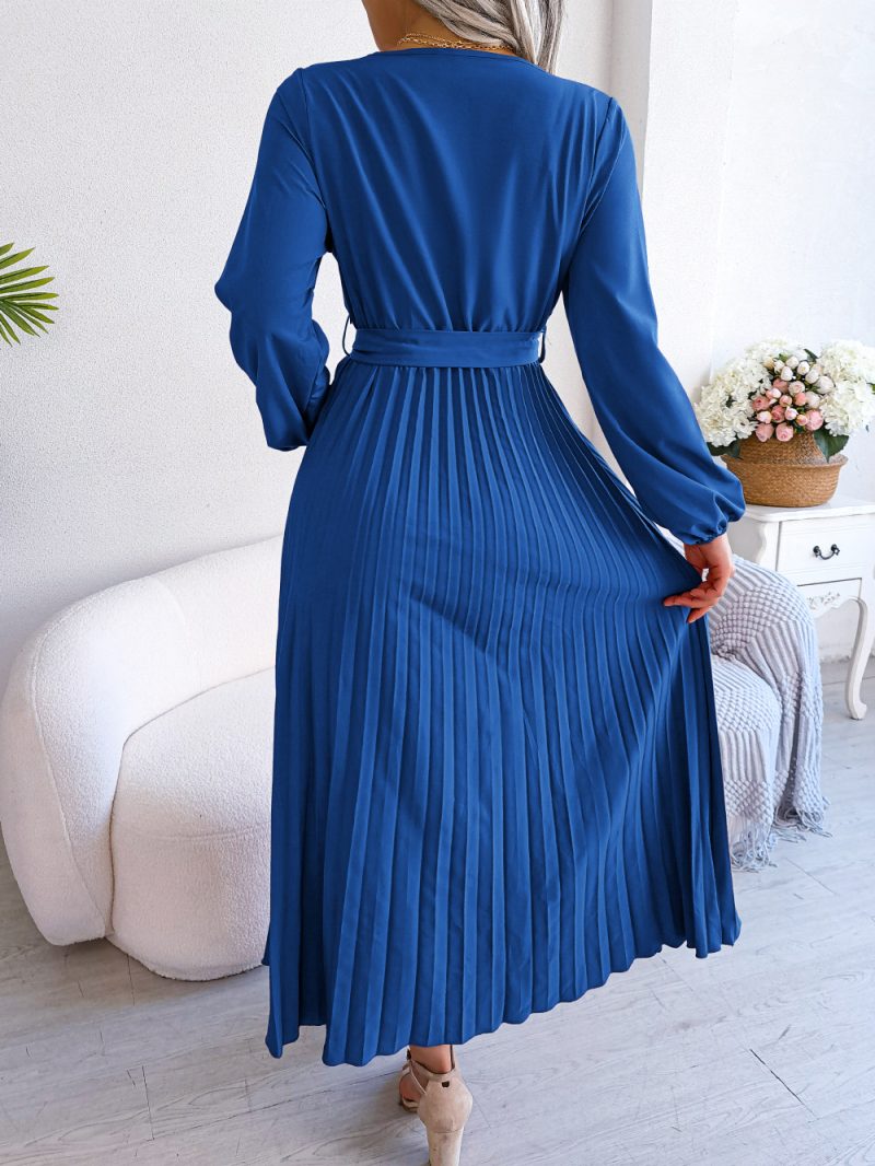 Elegant Cross V-Neck Swing Pleated Dress - Image 4