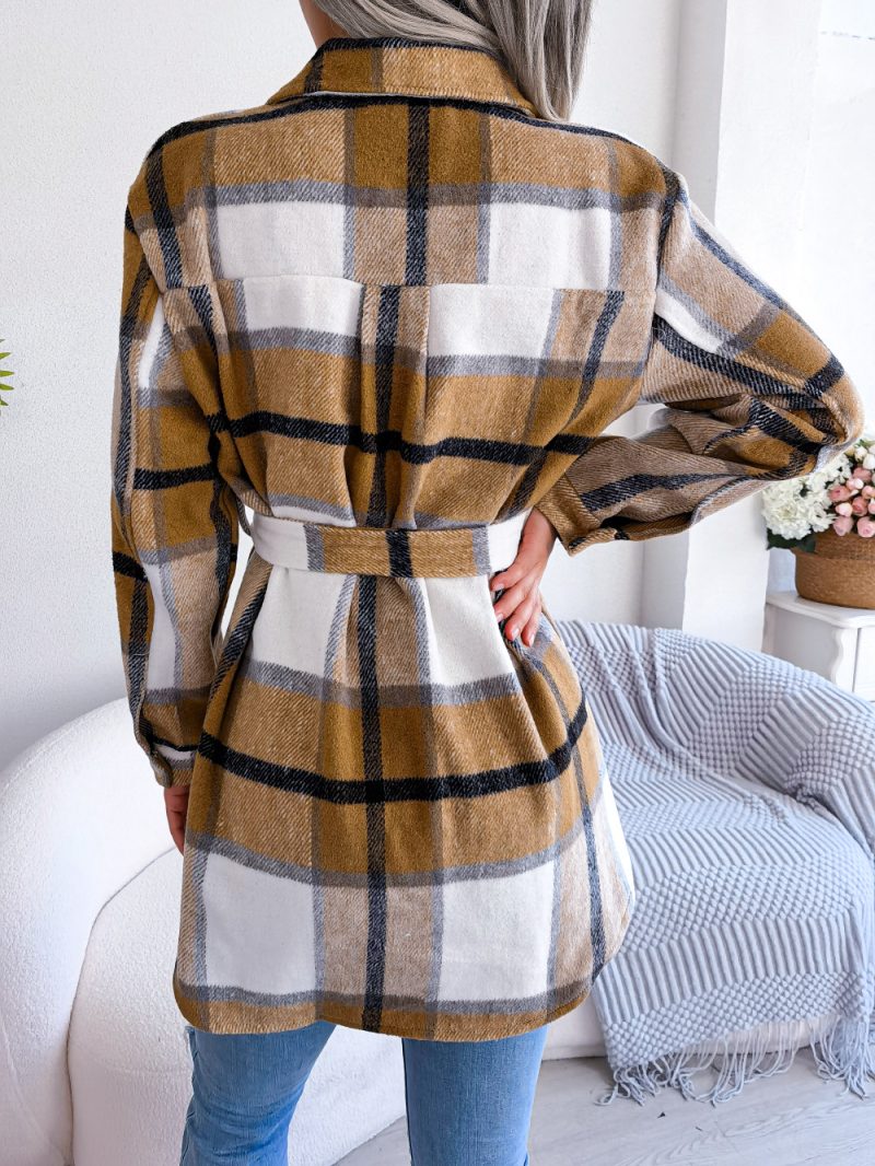 Casual Tied Long Sleeve Woolen Coat - Image 4