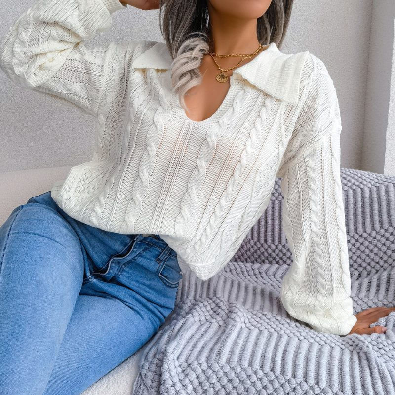 Collared Twist Lantern Sleeve Sweater - Image 5