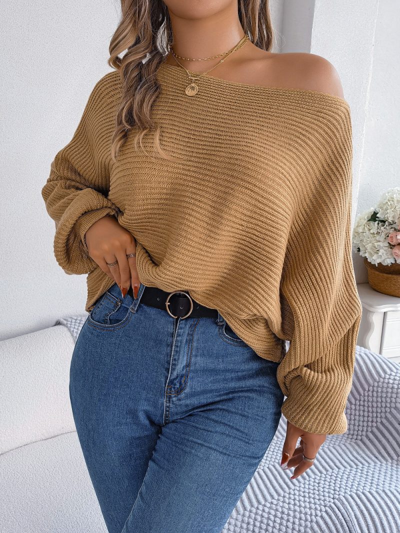 Loose Solid Color Batwing Sleeve Sweater - Image 9