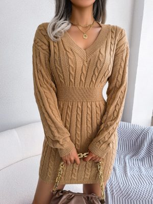 Warm Twist Sheath Wool Dress for Women