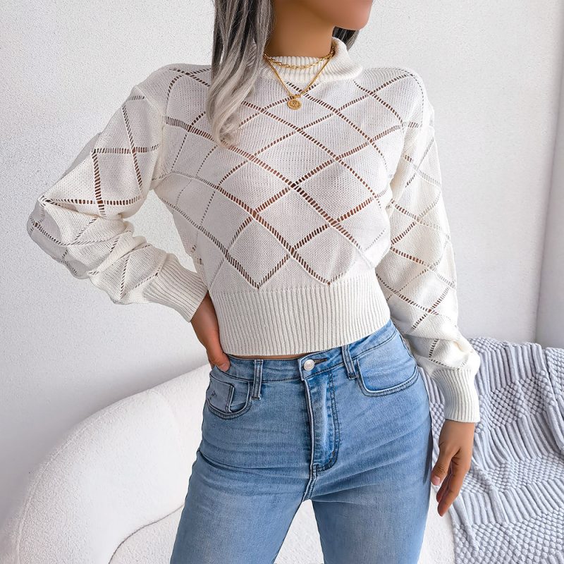 Plaid Long Sleeve Cropped Sweater - Image 5