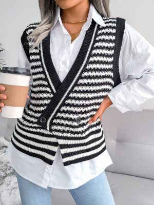 Striped College Vest Sweater