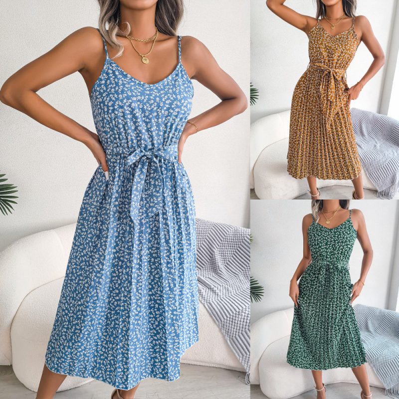 Floral Pleated Suspender Dress - Image 5