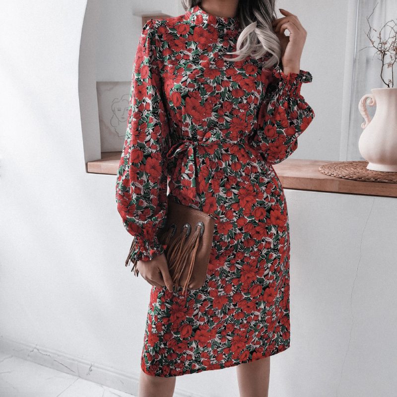 Floral Lantern Sleeve Chiffon Dress - Image 7