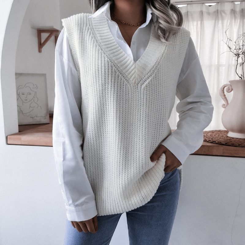 V-Neck Loose Knitted Vest Jacket - Image 6