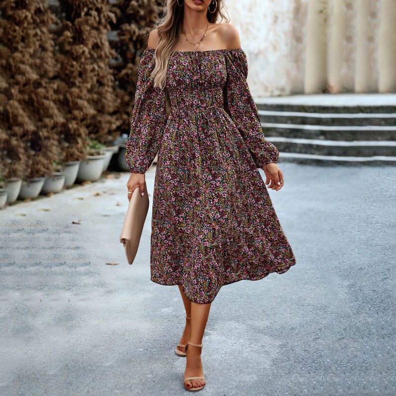 Autumn Elegant Square Collar Printed Dress - Image 2