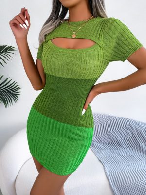 Gradient Cutout Knitted Bag Hip Dress