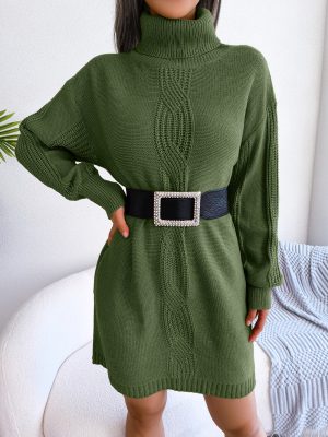 Turtleneck Lantern Sleeve Sweater Dress