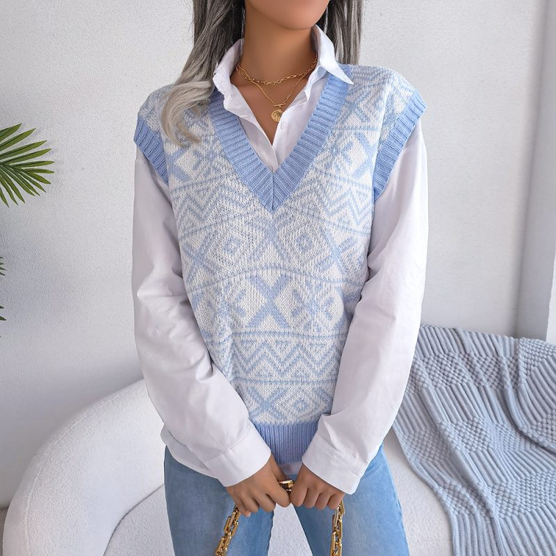 Christmas Snowflake V-Neck Knit Vest Women - Image 2