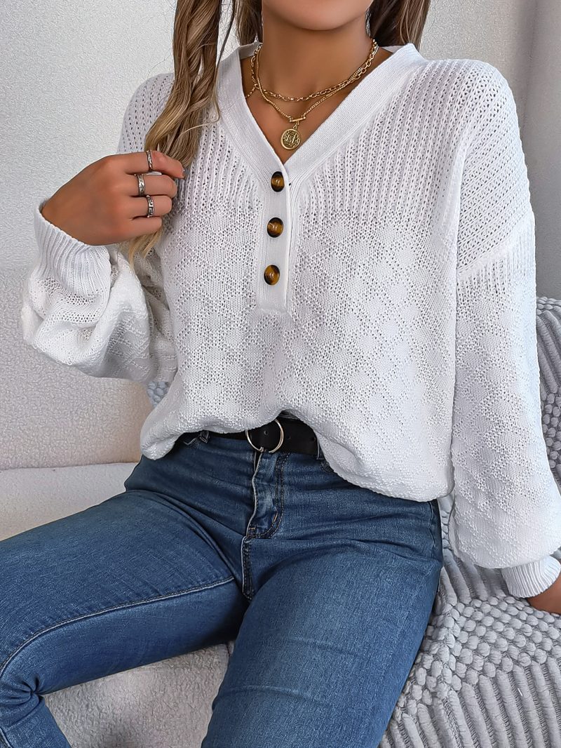 Loose V-Neck Buttons Pullover - Autumn Winter Women's Fashion - Image 2