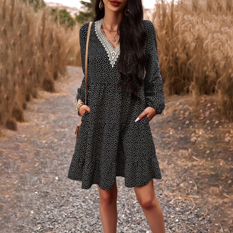 Casual V-Neck Long Sleeve Dress - Image 3