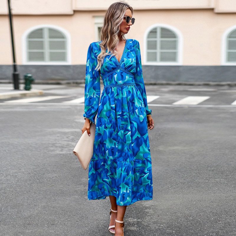 Vacation V-neck Long Sleeve Dress - Autumn - Image 3
