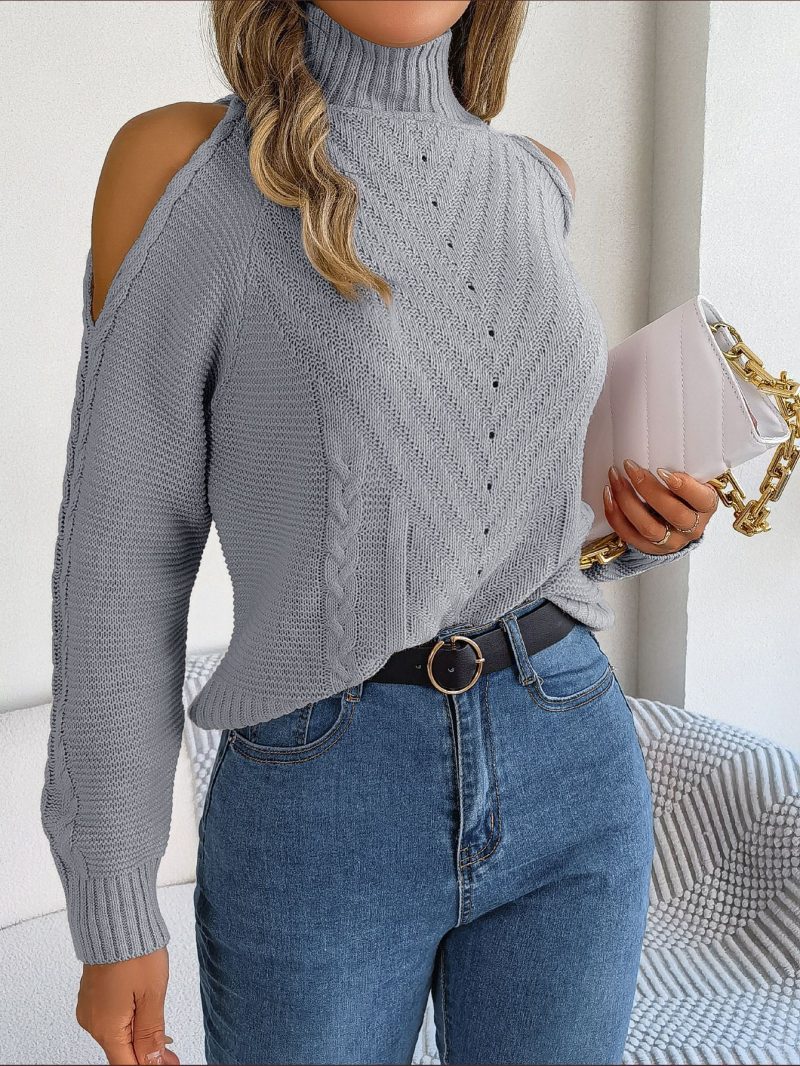 Off-Shoulder Turtleneck Knit Pullover - Image 3
