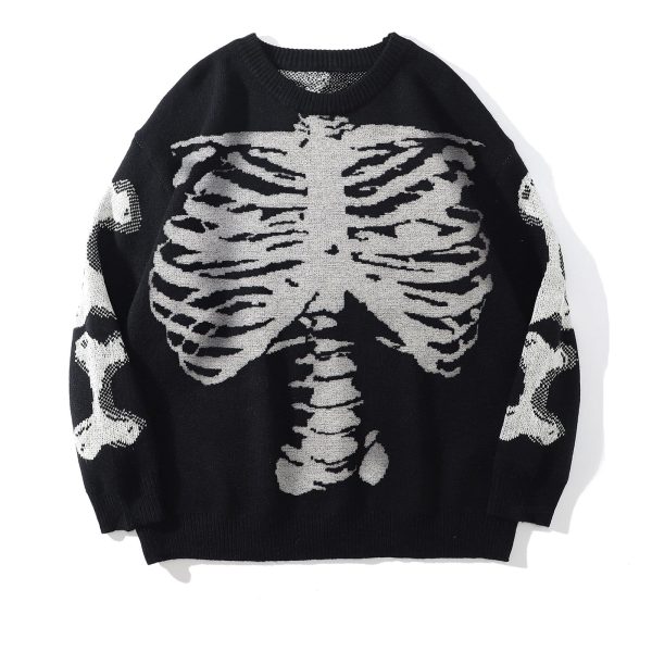 Women Clothing Long Sleeve Woolen Spring Autumn Halloween Skull Print Casual Pullover Sweater - Image 6