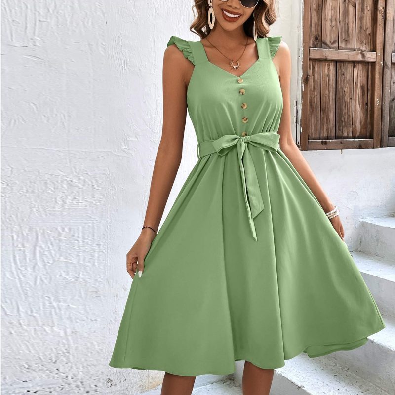 Sleeveless Vest Dress with Belt - Women's