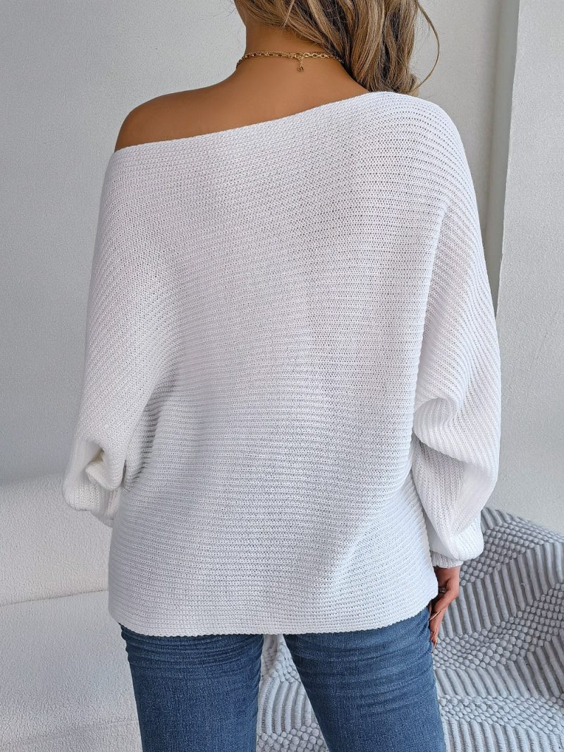 Loose Solid Color Batwing Sleeve Sweater - Image 5