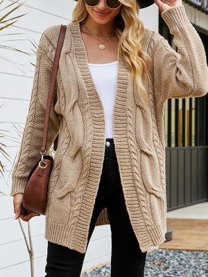 Solid Color Twisted Knitted Mid Length Retro Sweater