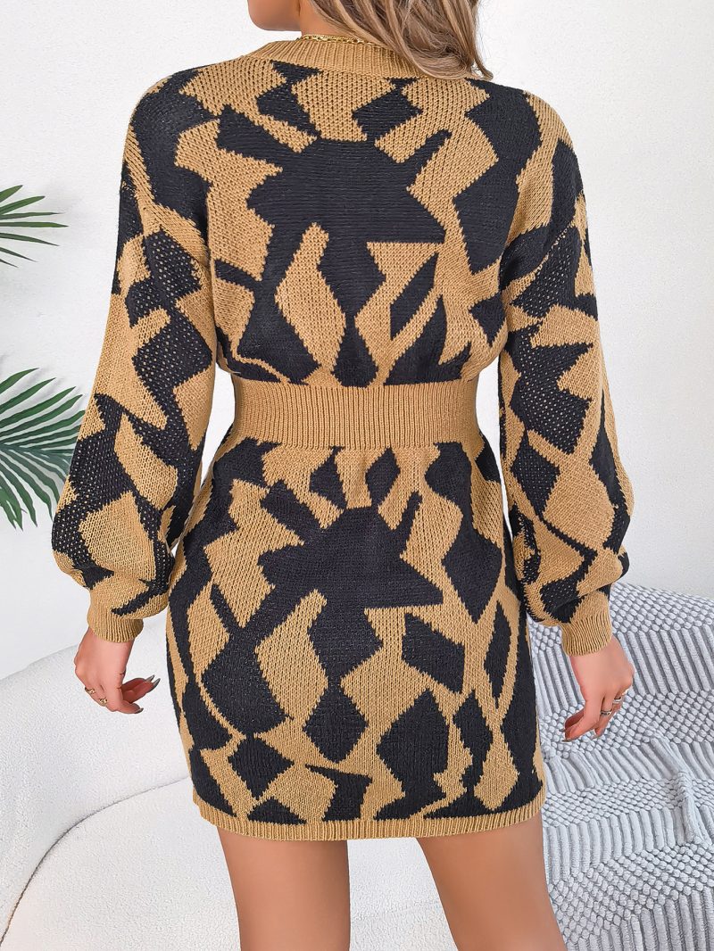 Casual Color-Matching Hollow Sleeve Sweater Dress - Image 5