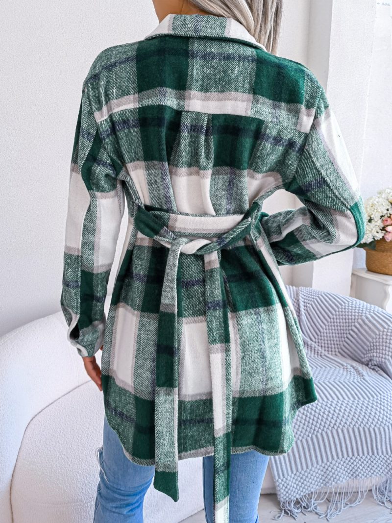 Casual Tied Long Sleeve Woolen Coat - Image 6