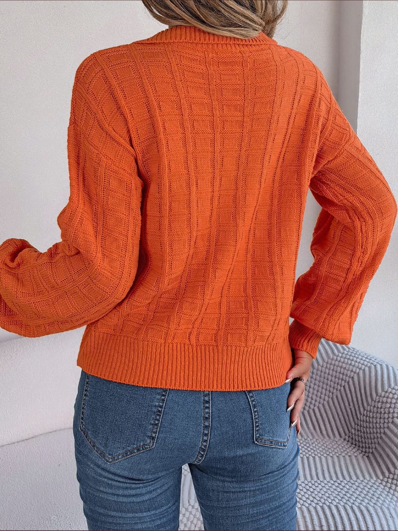 Polo Collar Plaid Knit Sweater - Image 7