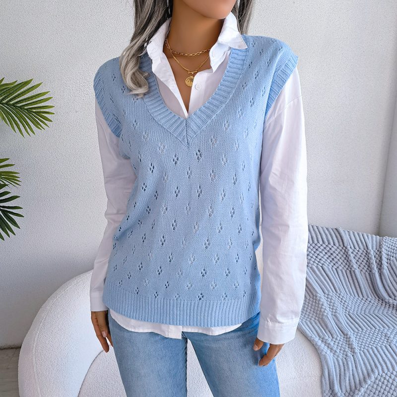Casual V-Neck Knitted Vest - Image 7