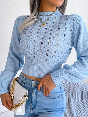 Striped Lantern Sleeve Crop Sweater