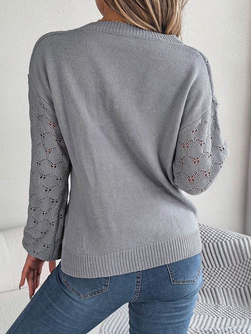 V-Neck Buttoned Lantern Sleeve Sweater - Image 7