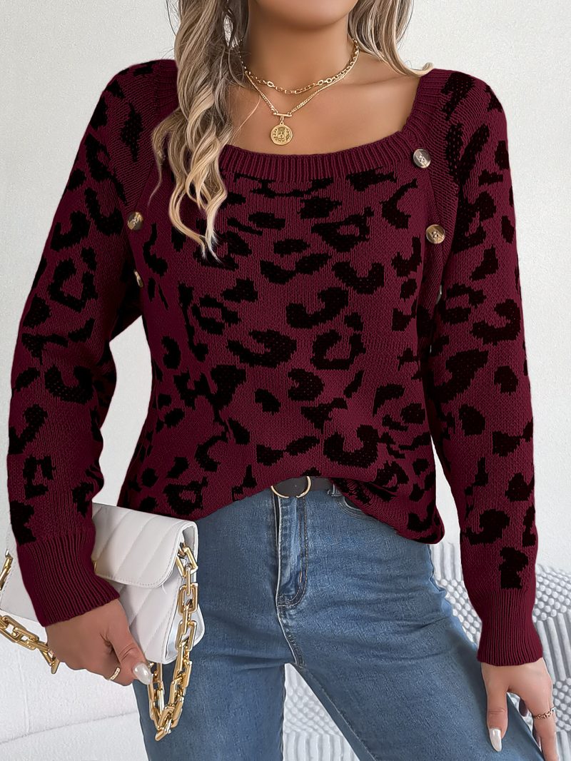 Leopard Print Button Sweater - Image 4
