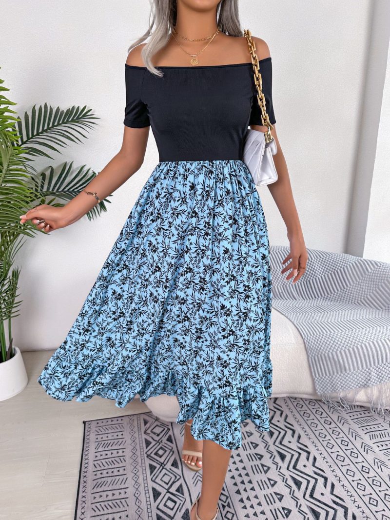 Casual Off-Shoulder Floral Ruffled Midi Dress - Image 5