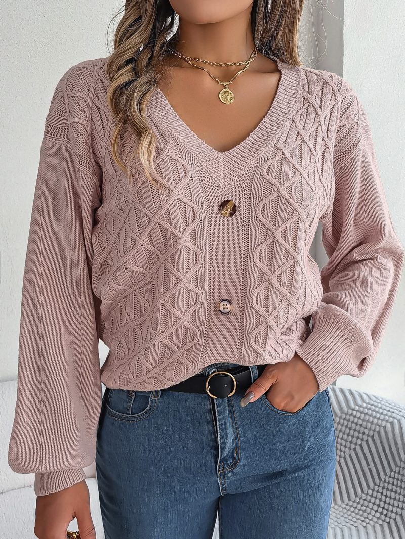 Button Twist Lantern Sleeve Sweater - Image 7
