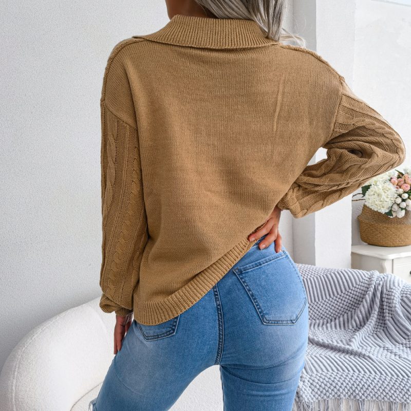 Collared Twist Lantern Sleeve Sweater - Image 4