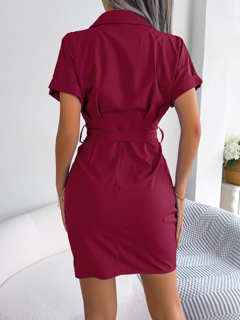 Casual Solid Color Batwing Sleeve Shirt Dress - Image 4