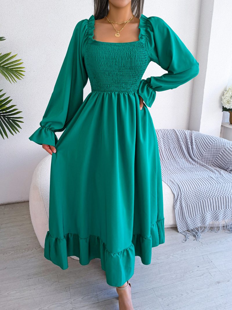 Casual Square Collar Flare Maxi Dress with Large Swing Ruffles - Image 7