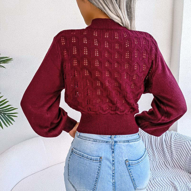 Striped Lantern Sleeve Crop Sweater - Image 9