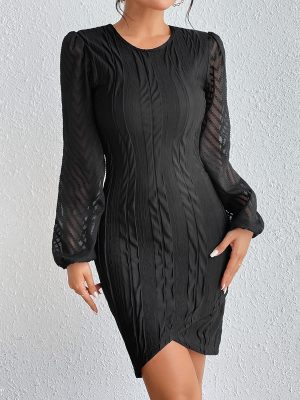 Elegant Long Sleeve Round Neck Slim Women’s Dress