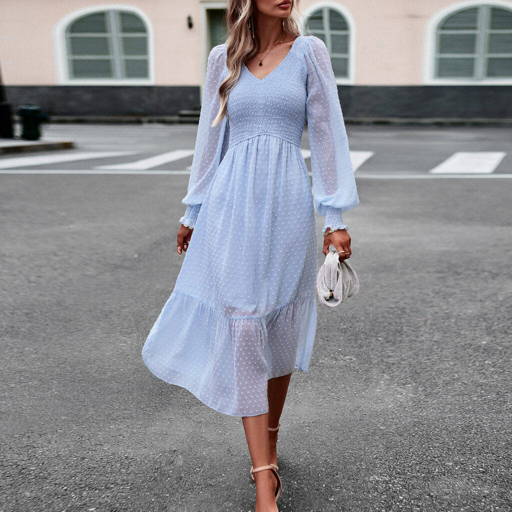 Elegant V-neck Jacquard Dress - Image 2