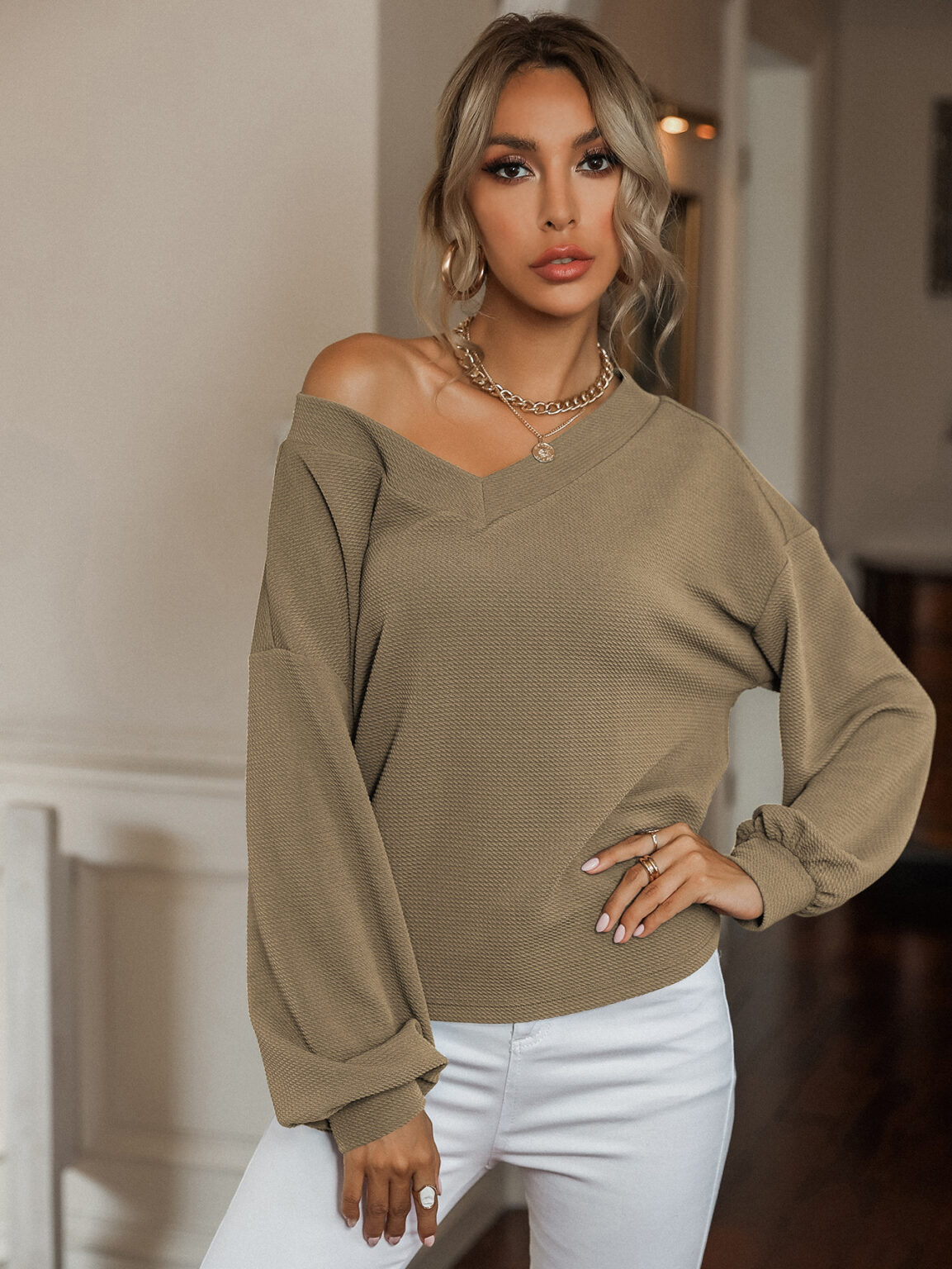 V-Neck Slimming Knitwear Top - Image 5