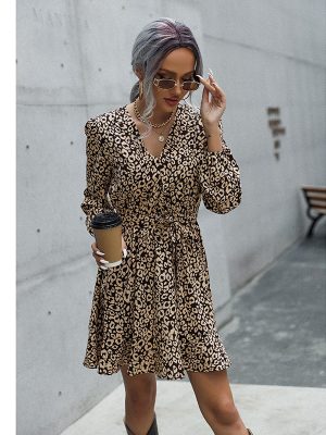 V-Neck Tied Dress for Office-Ready Autumn and Winter