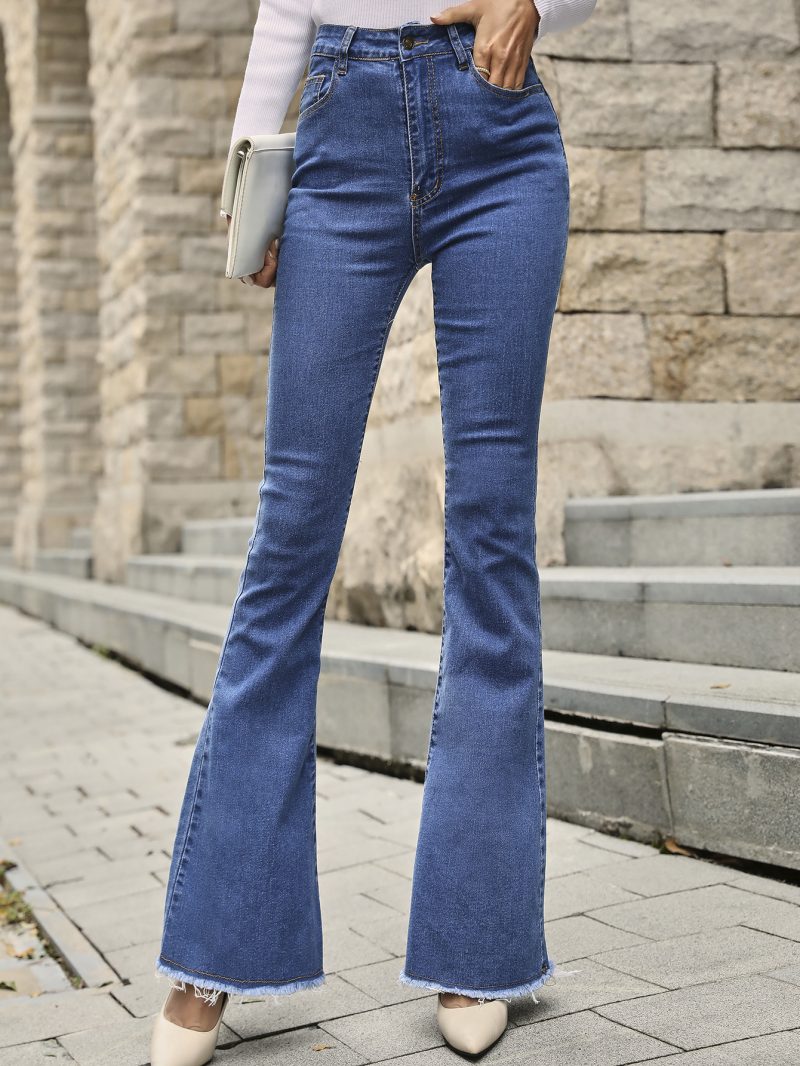 High Waist Wide Leg Patchwork Denim Bell Bottoms - Image 3