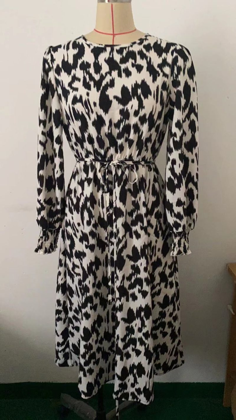 Printed Long Sleeve Round Neck Lace-Up - Image 5