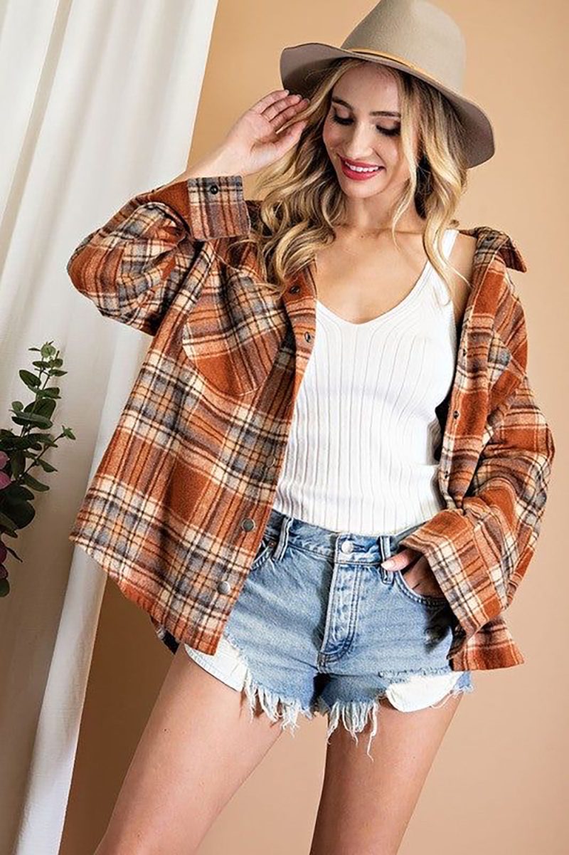 Plaid Lapels Woolen Coat - Image 5