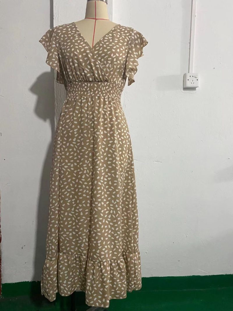 Printed V-Neck Tight Waist Slim Beach Dress for Women - Image 8