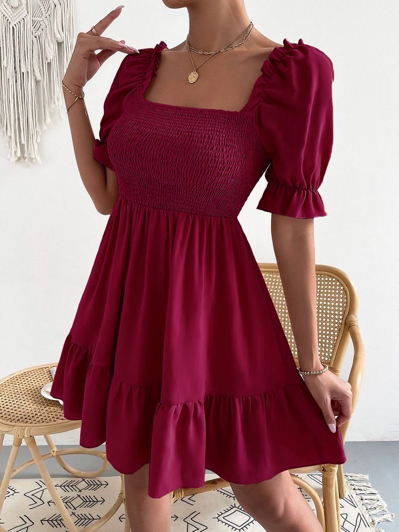 Square Collar Ruffled Office Dress - Image 3