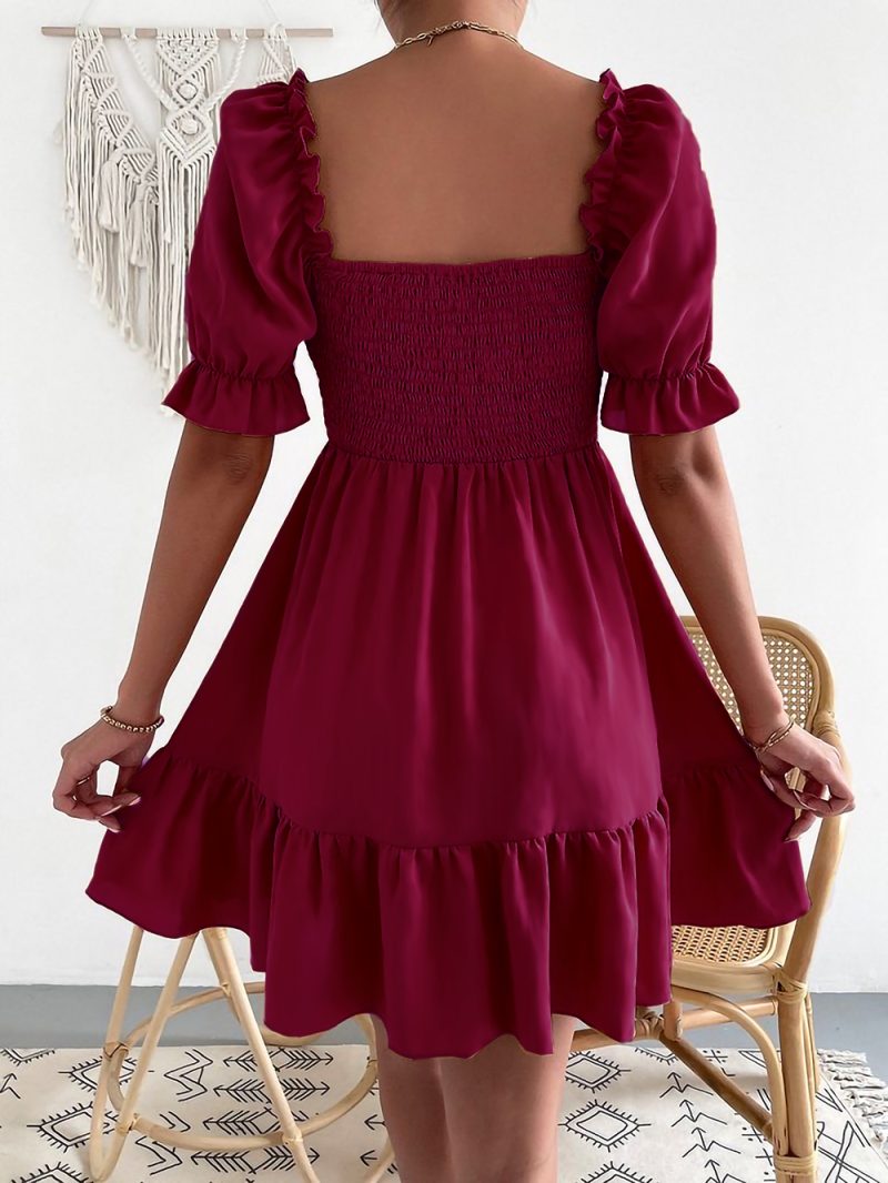 Square Collar Ruffled Office Dress - Image 4
