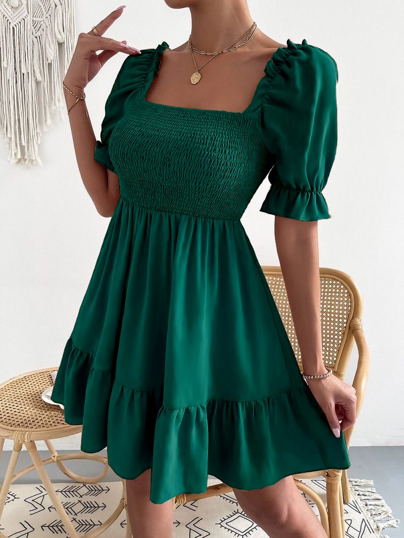 Square Collar Ruffled Office Dress - Image 8